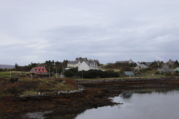 landscape of the river and village, lochmaddy, north uist, hebrides, scotland