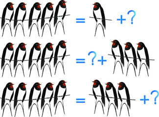 Educational games for children, on the composition of the five, example with swallows.