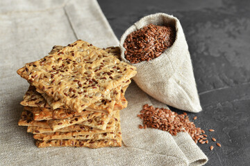 Crispy multigrain cookies with flax seed, sunflower seeds and sesame. Healthy, pastry.