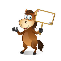 Cartoon Horse holding a wooden signboard