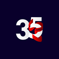 35 Years Anniversary Ribbon Celebration Vector Template Design Illustration