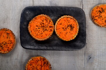 Traditional Latvian carrot at the sklandrausis. Latvian dessert at Sklandrausis with carrot and rye dough