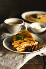 A stack of freshly baked pancakes for breakfast