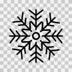Black snowflake. New Year , Christmas , original snowflake on transparent background. Flat. Vector illustration