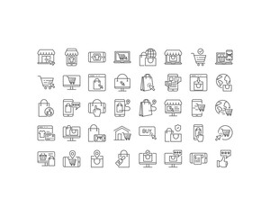 set of online shopping thin line, online store, buying