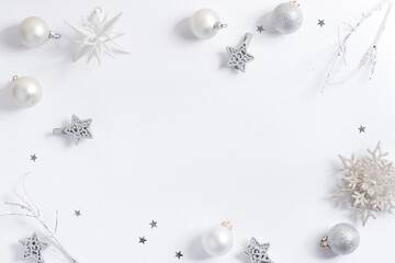 Fototapeta premium Christmas white background with gift boxes and decorations