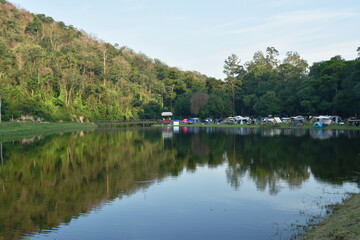 Fototapeta na wymiar Khao Ruak reservoir camping point for traveler at Sam Lan waterfall in Thailand