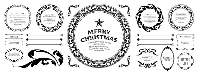 クリスマスのフレームセット、リースのデザイン、オーナメントや装飾デザイン