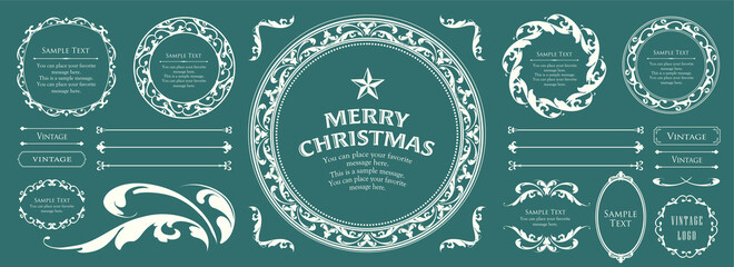 クリスマスのフレームセット、リースのデザイン、オーナメントや装飾デザイン
