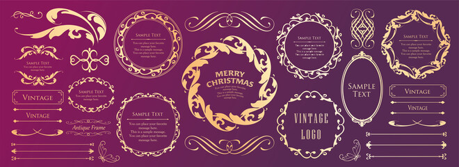 クリスマスのフレームセット、リースのデザイン、オーナメントや装飾デザイン