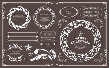 クリスマスのフレームセット、リースのデザイン、オーナメントや装飾デザイン