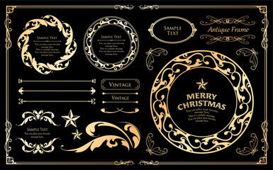 クリスマスのフレームセット、リースのデザイン、オーナメントや装飾デザイン
