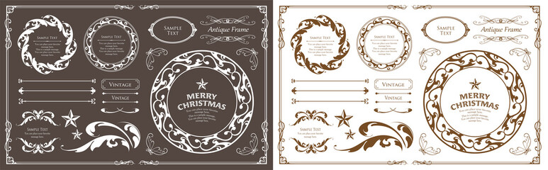 クリスマスのフレームセット、リースのデザイン、オーナメントや装飾デザイン