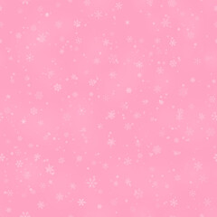 Christmas seamless pattern of snowflakes of different shapes, sizes and transparency, on pink background