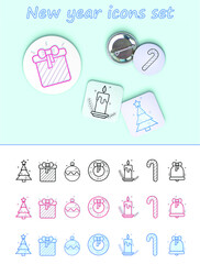 Set of vector icons: linear, colored and glitch effect