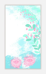 Floral social media story design template. Floral instagram story. Abstract watercolor background with spring leaves and pink flowers for social media stories, posts, banner, poster, card, cover