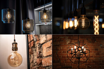Vintage Edison lamps in the interior. loft style