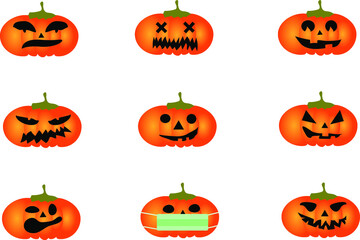 Pumpkins for Halloween with different emotions. Vector illustration.