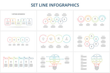 Set Line Infographics. Templates for growth chart, graph, presentation, chart. Business startup concept