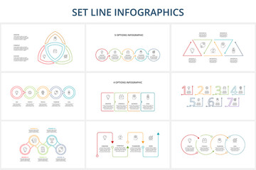 Set Line Infographics. Templates for growth chart, graph, presentation, chart. Business startup concept