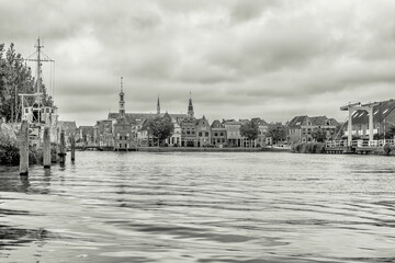 Black and white shot of the beautiful city of Alkmaar, the cheese city of the Netherlands in the province of North Holland