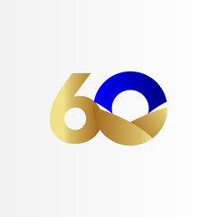 60 Years Anniversary Blue Gold Celebration Vector Template Design Illustration