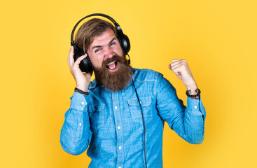 Live your passion. male in headphones listen music. ebook and elearning concept. education online....