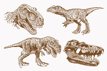Sepia set of dinosaurs, retro background, vector illustratio © Vita