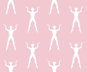 Seamless pattern dancing silhouettes, hand drawn illustration. Party label template. Creative background with ballerina