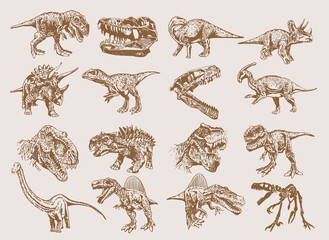Sepia set of dinosaurs, retro background, vector illustratio © Vita