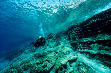 Fototapeta na wymiar Scenic view of limestone layers of faultline underwater, Gokova Bay Turkey