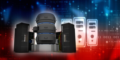 3d illustration Data center server connected database
