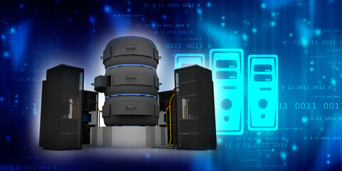 3d illustration Data center server connected database
