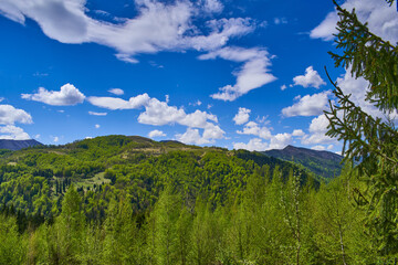 landscape with mountains sky and clouds