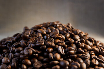 Sprinkled coffee beans on the table