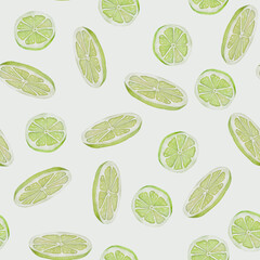 green citrus lime slices, pattern, watercolor