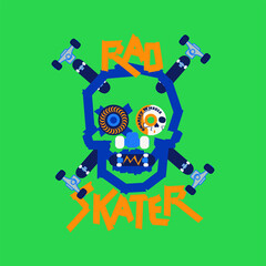 rad skater skull vector  illustration