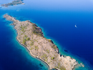 Fototapeta na wymiar Aerial view of Seven Islands Gokova Bay Special Environment Protected Area Marmaris Turkey