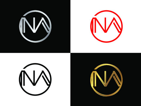 na  Letter logo in circle shape gold and silver colored geometric ornaments. Vector design template elements for your business