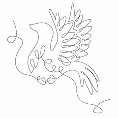 Vector illustration of isolated one continuous line design dove on the white background