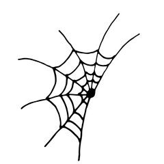 Cobwebs, pendant spiders. Big spider. Halloween. Hand drawing. Elements for decor. Vector. Torn web