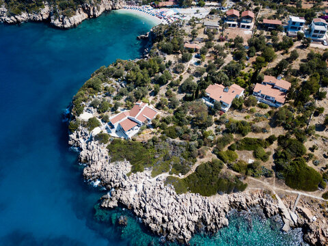Aerial view of Kas Buyuk Cakil Beach and coastline, Kas Antalya Turkey © anemone