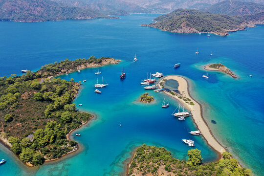 Aerial view of Yassıca Islands of Gocek Fethiye Turkey.