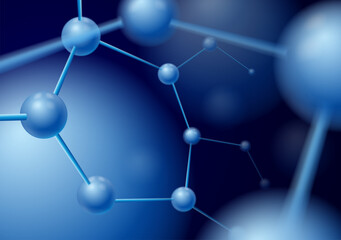 Structure Molecule image. Abstract futuristic micro molecule with sphere on blue background.