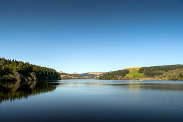 Scenic view of Ponsticill reservoir in South Wales bright sunshine