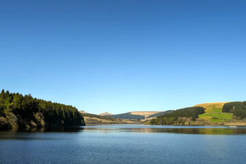 Scenic view of Ponsticill reservoir in South Wales bright sunshine