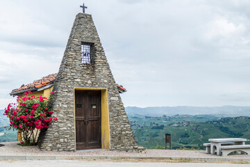 Landscape of the hills of the Piedmont with the Church of Saint Francesco in La Morra
