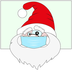 Vector EPS 10. Santa Claus Wearing Medical Face Mask. Safe holidays during pandemic outbreak health crisis