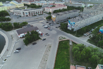 Aerial Townscape of Kirovsk Town located in Northwestern Russia on the Kola Peninsula