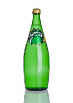 LONDON, UK - DECEMBER 06, 2016: Bottle of Perrier sparkling water. Perrier is a French brand of natural bottled mineral water sold worldwide.
